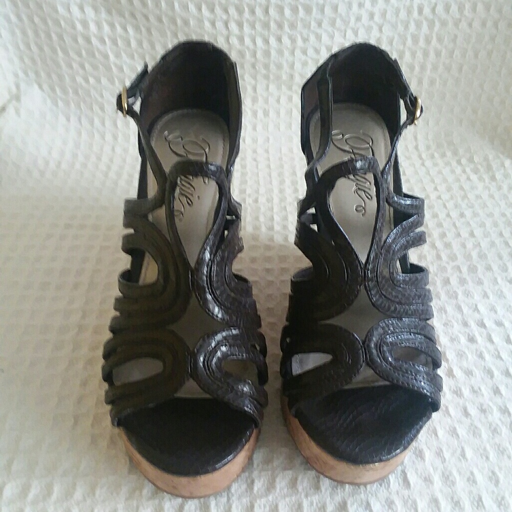 Fergie Faux Leather Brown Wedges